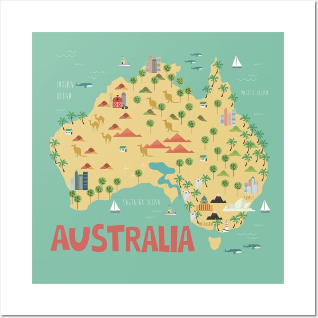 Australia Illustrated Map Wall Art by JunkyDotCom